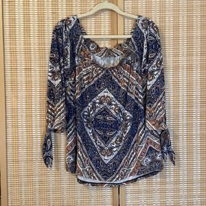 DANIELRAINN Womens XL Top Geometric Off The Shoulder 3/4 Sleeve Floral Boho